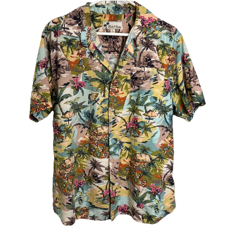 Oliver & Burke Tropical Print Button Up Shirt Size XL Hula Girls
